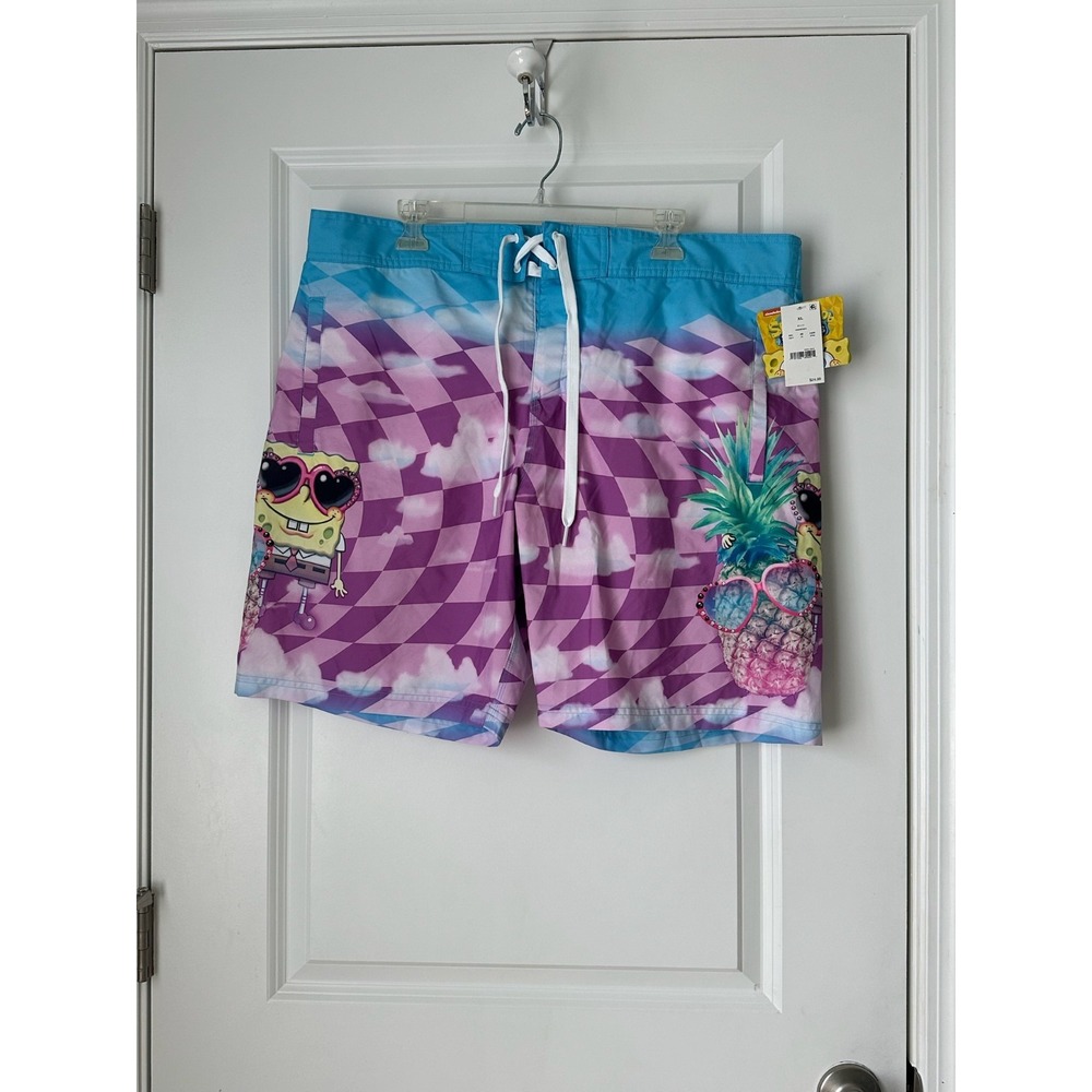 SpongeBob Squarepants Swim Trunks Shorts‎ Size XL Blue Beach Vacation Resort